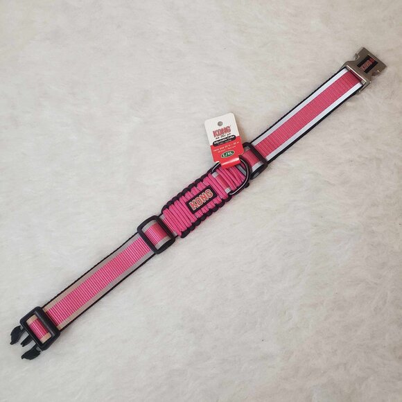 NEW! L/XL KONG Pink & Black *On the Go* Braided Reflective Adjustable Dog Collar - Picture 3 of 12